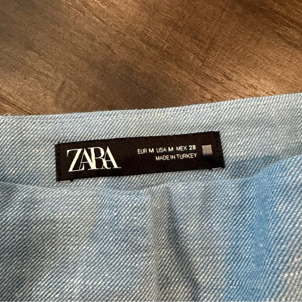 Zara Light Blue Linen Blend Straight Leg Trousers Medium